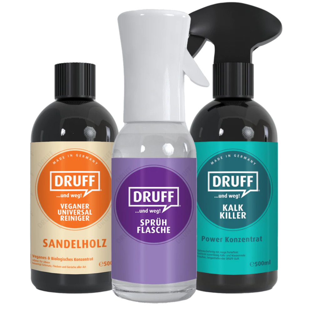 Druff Starterset - Sandelholz Universalreiniger, Kalkreiniger und Sprühflasche